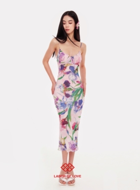 Labor of Love【张小婉同款】粉黛鸢尾 原创设计法式热带花连衣裙