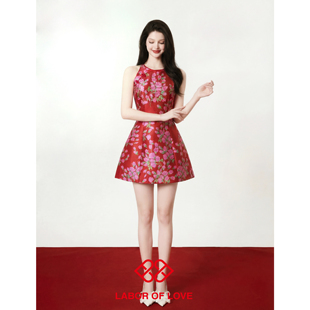 Labor of Love 芳华 原创设计新中式雪尼尔提花红粉盘扣旗袍短裙