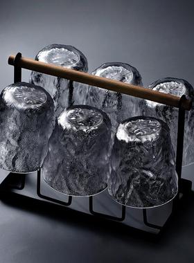 冰川纹玻璃杯套装水杯家用红酒杯子洋酒威士忌酒杯网红白酒啤酒杯