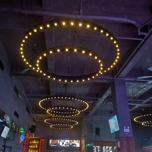 商场泡球吊灯餐厅氛围圆环形大吊灯酒馆清吧loft创意工业风复古灯