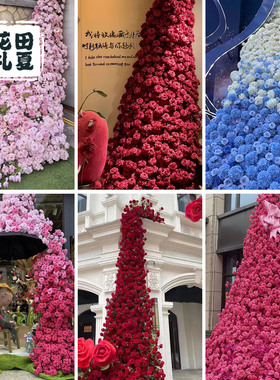 玫瑰瀑布仿真花墙美陈橱窗商场花