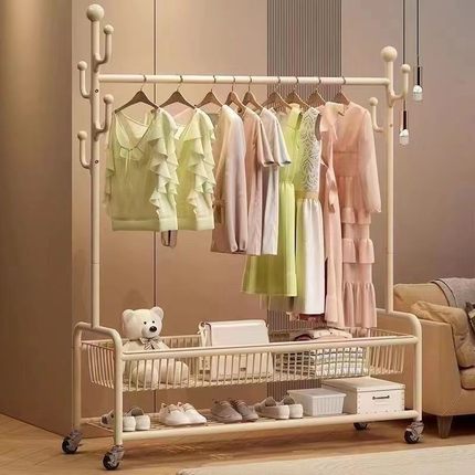 挂衣架落地家用折叠简易衣帽架卧室内挂衣服架子阳台可移动晾衣架
