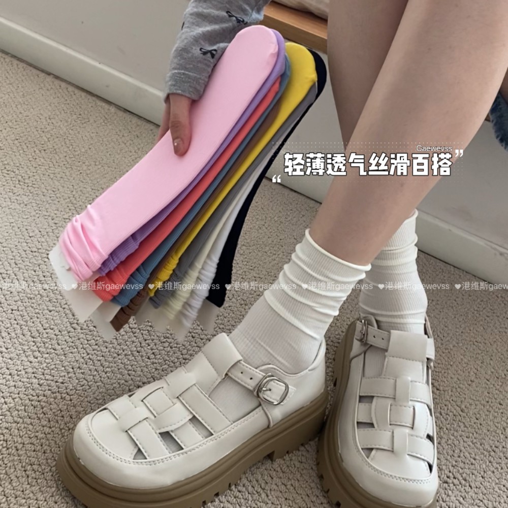 港维斯韩系正品24夏季纯色透气冰冰袜轻薄吸汗百搭女袜竖条纹