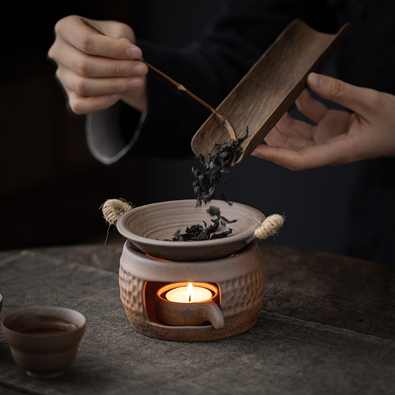 慕兮予物老岩泥圆灶烤茶炉烤茶碟围炉煮茶器粗陶温茶器炒茶醒茶炉