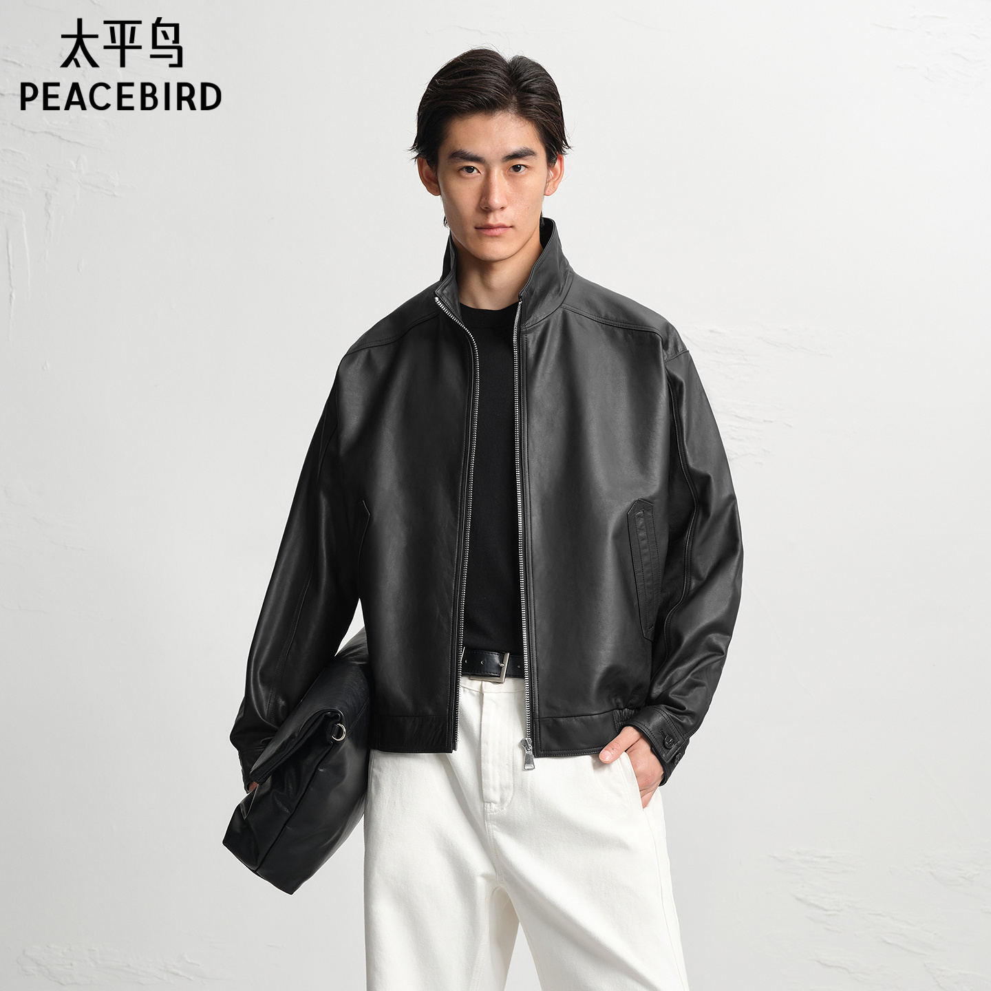 【商场同款】太平鸟男装真皮皮衣夹克新款立领商务外套B1BDF4F18