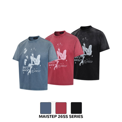 MAISTEP水洗做旧褪色亚比短袖