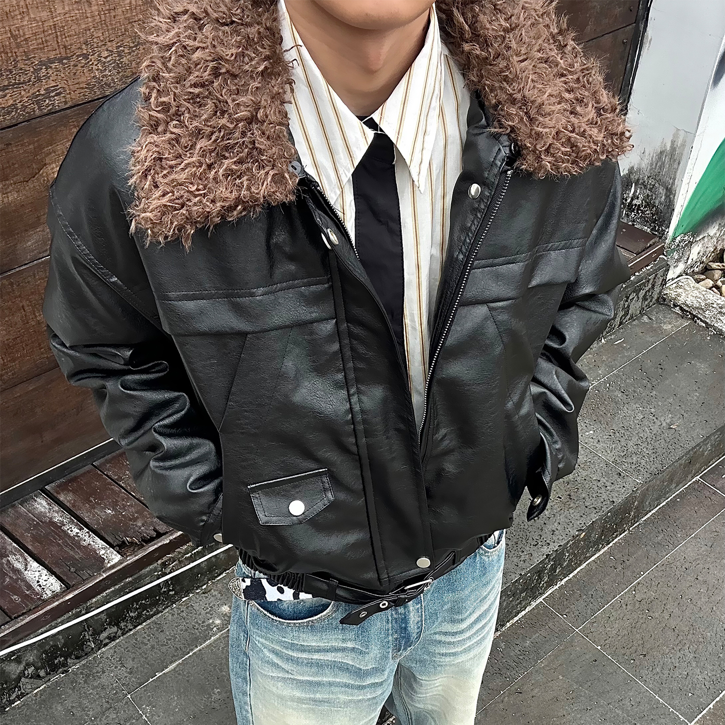 美式高街PU皮短款机车服棉衣