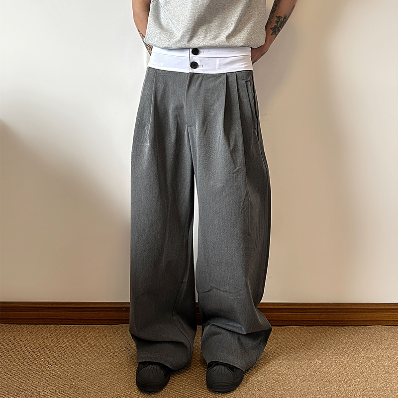 0204MAISTEP褶皱双腰头休闲西裤