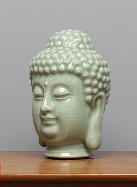 宋瓷汝瓷窑中式禅意佛首头像佛系桌面摆件多宝阁工艺品茶室装饰品