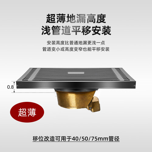 研纪地漏不锈钢特厚超薄移位