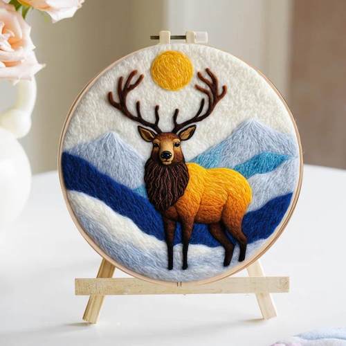 圣诞麋鹿羊毛毡戳戳乐手工diy材料包制作生日礼物摆件装饰画挂件