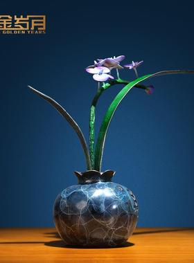 《空谷幽兰》铜金岁月兰花黄铜摆件工艺品铜器新中式客厅玄关装饰