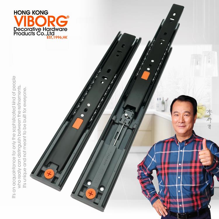 VIBORG 三节防尘缓冲自闭抽屉滑轨防夹手滚珠轨道铜阻尼静音导轨