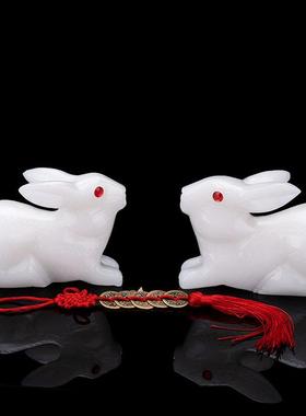 天然白玉兔饰品玉兔吉祥生肖兔吉祥家居入口客厅创意礼品