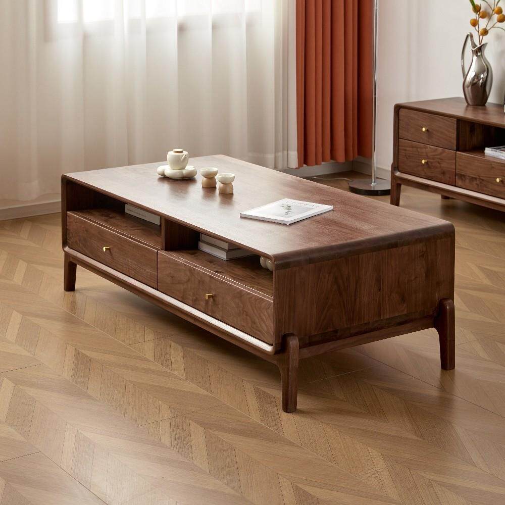 北美黑胡桃咖啡桌实木茶几客厅家庭低桌电视柜咖啡桌组合斯堪的纳