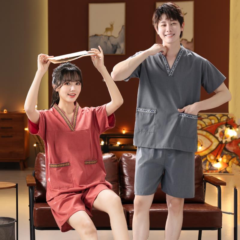 汗蒸服女款纯棉情侣套装男款循环桑拿服大码浴服居家睡衣足疗温泉