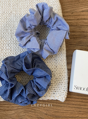 韩系东大门清新蓝色小格子中号发圈发绳ins博主同款基础百搭发饰