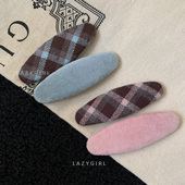 简约miu夹 复古格纹毛绒椭圆发夹ins博主同款 可爱小巧发饰配饰新