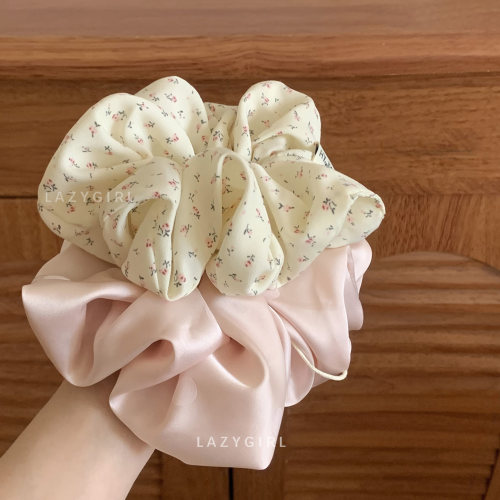韩系少女感碎花缎面大肠发圈新款