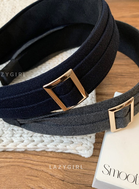 博主同款~复古鎏金方扣宽边发箍秋冬洋气时髦发饰纯色显白头箍新