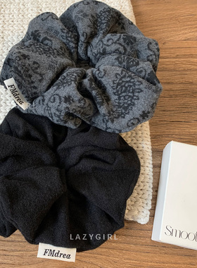黑灰色系~高级印花肠圈ins博主同款秋冬毛呢大肠发圈时尚基础发饰