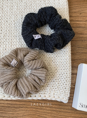 韩国东大门慵懒风发绳ins赵露思许妍同款秋冬灰色针织毛线大肠圈