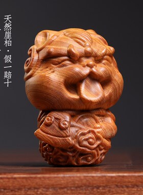 天然崖柏木萌版天神o哼哈二将创意桌面可爱摆件文玩手把件送礼物