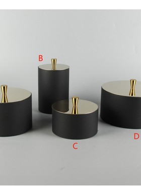 现代简约新中式手绘山橙色圆盖首饰盒摆件轻奢样板房黑Y色收纳饰