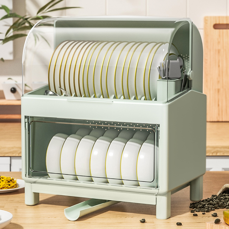 厨房碗筷收纳盒带盖o超大容量双层碟盘沥水架子家用小型碗柜置物