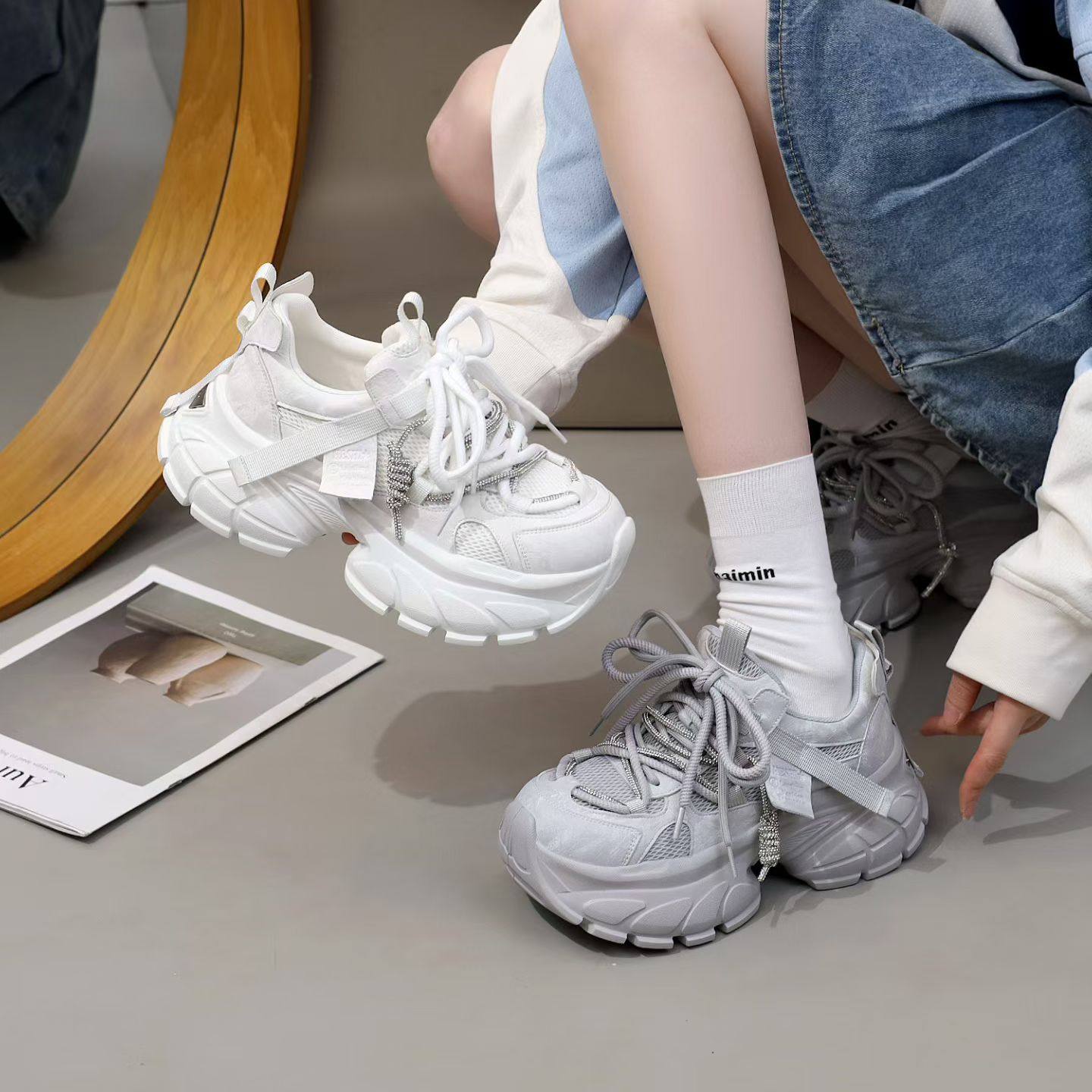 青春营百搭厚底老爹鞋2026春新款爆款时尚休闲运动鞋增高水钻鞋子,女鞋,老爹鞋,淘宝优惠券,粉丝福利购,淘宝优惠卷