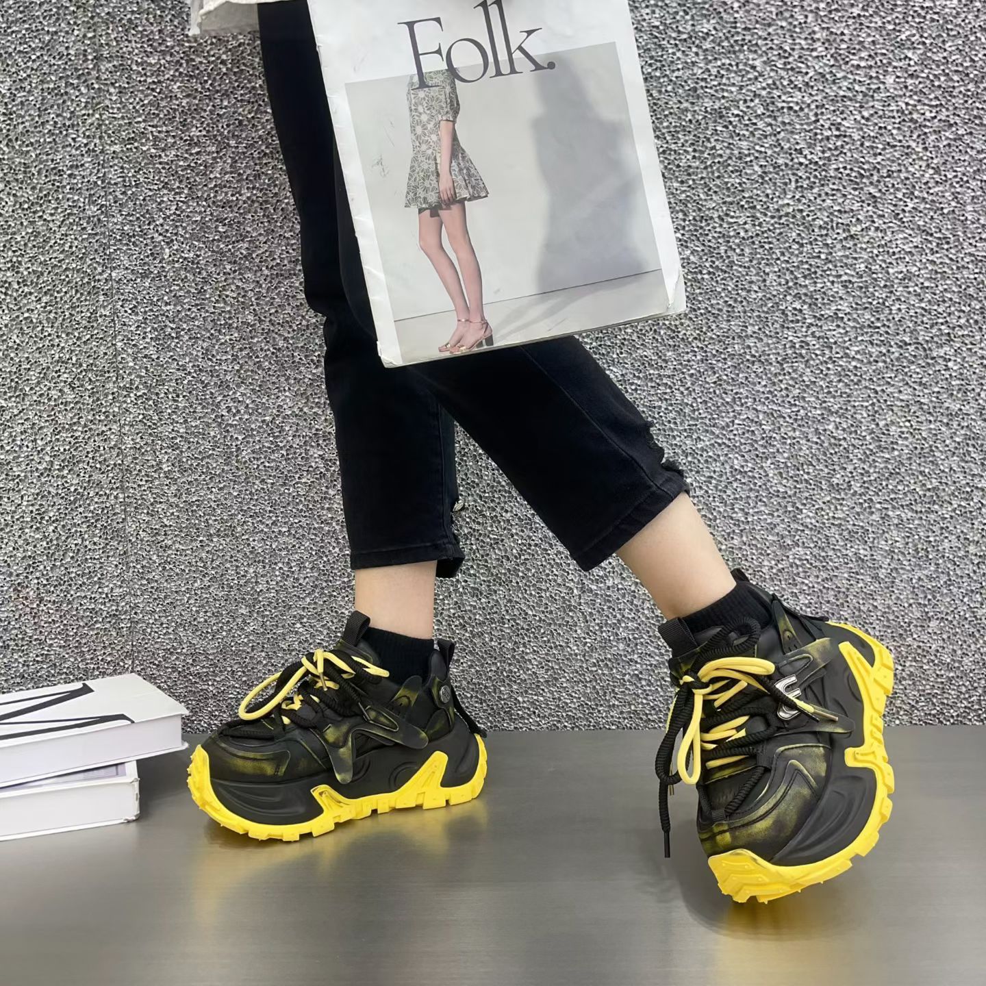 诗涵店2026年早秋新款真皮厚底老爹鞋女增高松糕鞋百搭休闲运动鞋