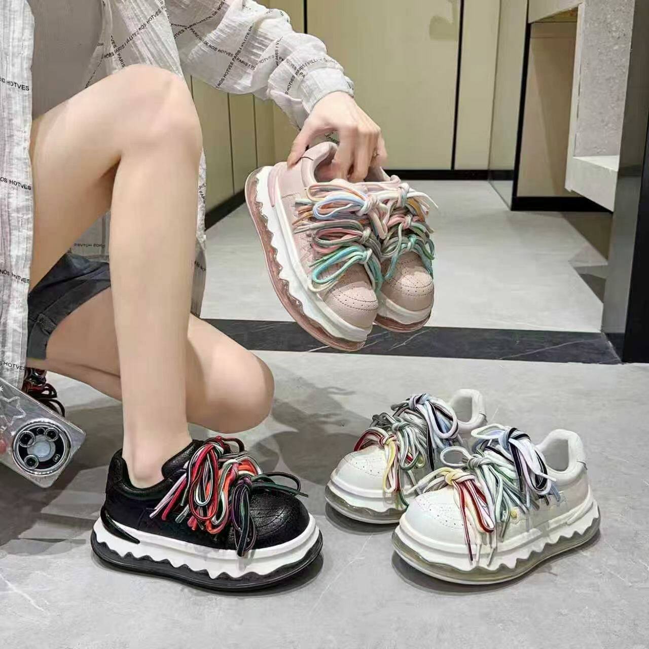 真皮厚底面包鞋女2026春秋季老爹鞋