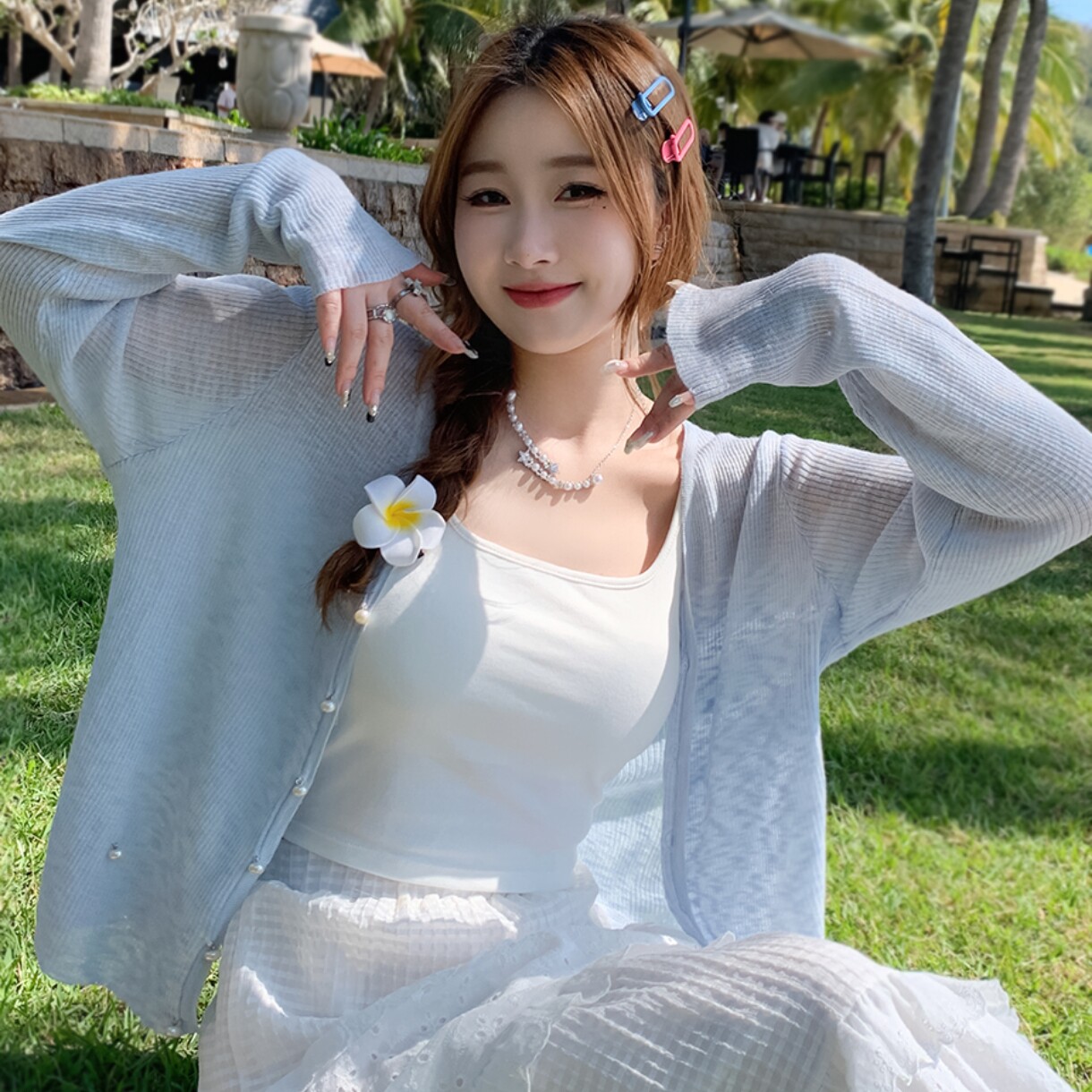 夏天配吊带裙的小外搭开衫薄款女针织小披肩冰丝薄纱防晒外套上衣