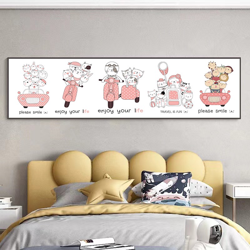 儿童房卧室床头装饰画卡通w动物猫咪挂画男孩女孩房间画客厅壁画