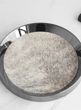 北欧创意金属圆形马毛托盘t摆件客厅卧室玄关酒店电视柜家居装饰
