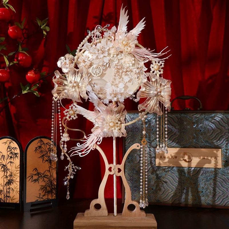 团扇新娘结婚g材料diy秀禾双面高级新婚喜扇婚礼成品婚扇手工扇子