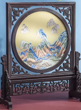 苏州双面绣c刺绣桌面摆件古风屏风苏绣新中式工艺品台屏玄关中国