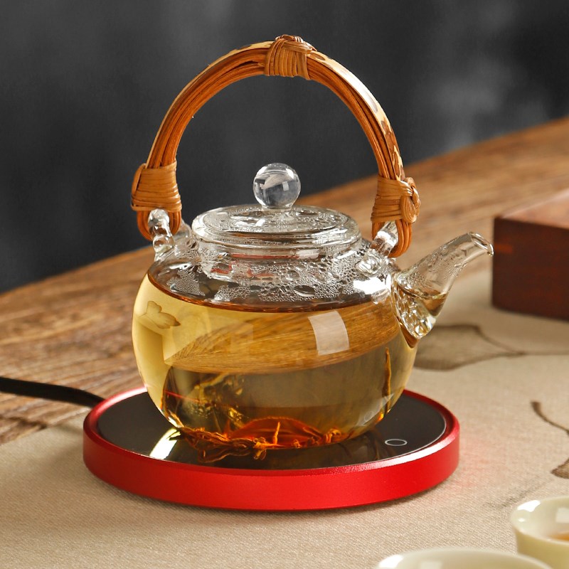藤编提手提梁壶高硼硅玻璃茶壶泡C茶壶家用耐热透明泡茶器功夫茶