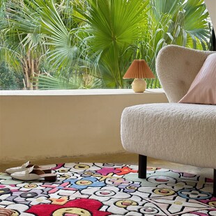 Texdream态度 ins潮流w太阳花圆毯手工枪刺重磅羊毛毯衣帽间床边