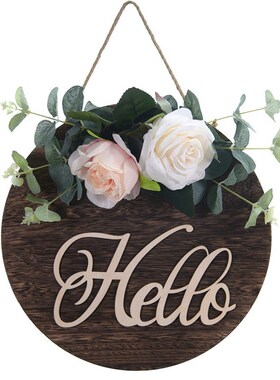 Welcome Sign for Fronrt Door Wooden Hanging Sign Rose Flower
