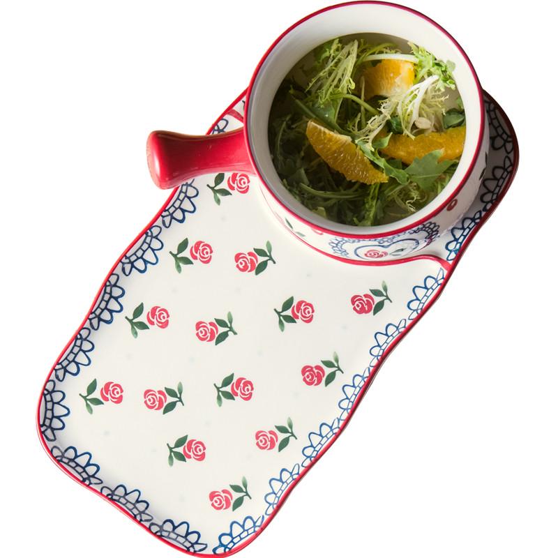 华孚创意情侣早餐餐具套r装家用陶瓷早餐盘手柄盘子碗盘杯组合菜