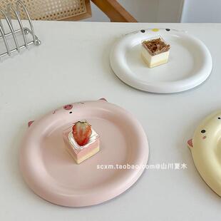 ins可爱动物哑光早餐盘家用创意陶瓷盘甜品点心盘蛋糕西餐盘 韩式