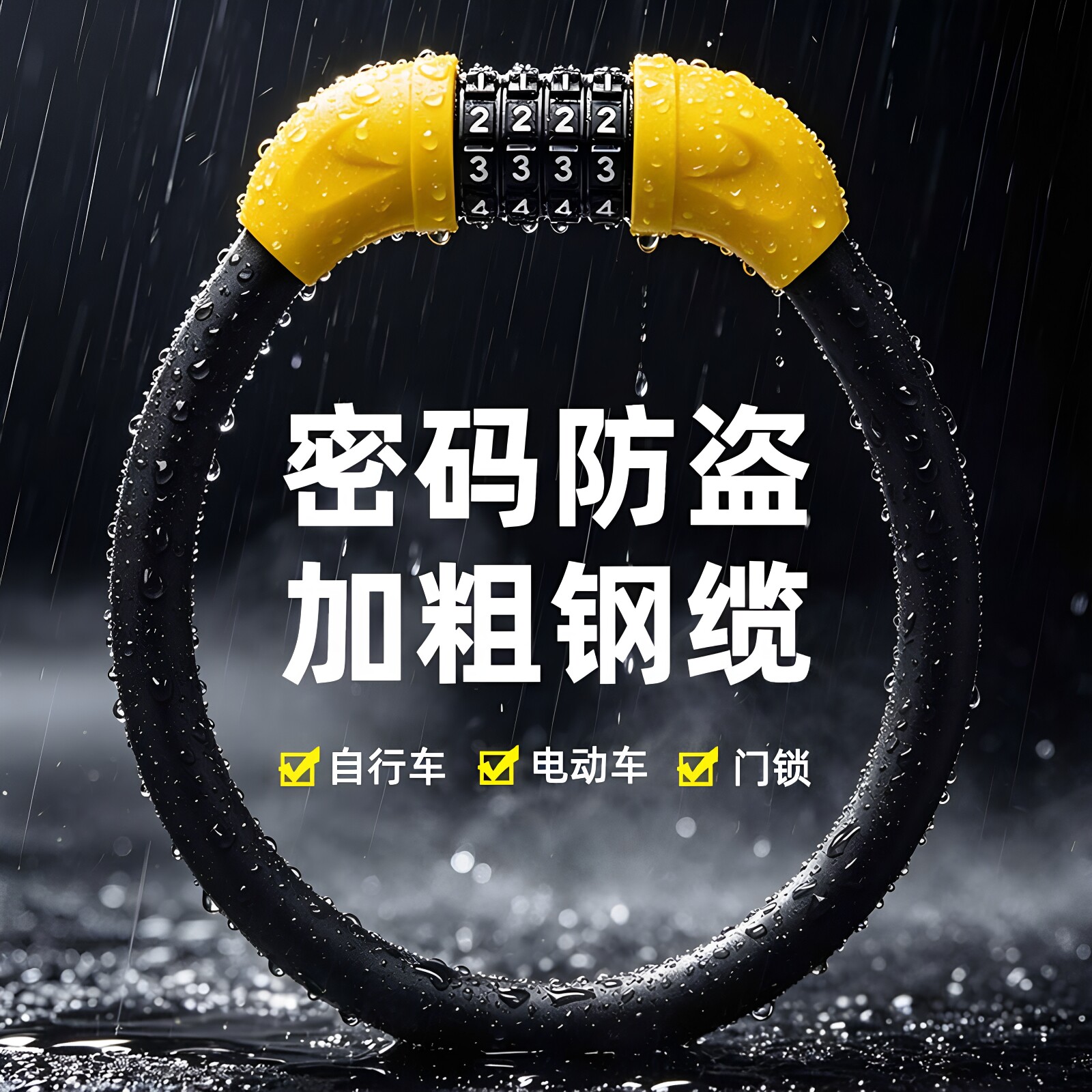 密码环形锁防盗链条锁摩托车加厚锁电动车钢缆锁加粗便携山地车锁