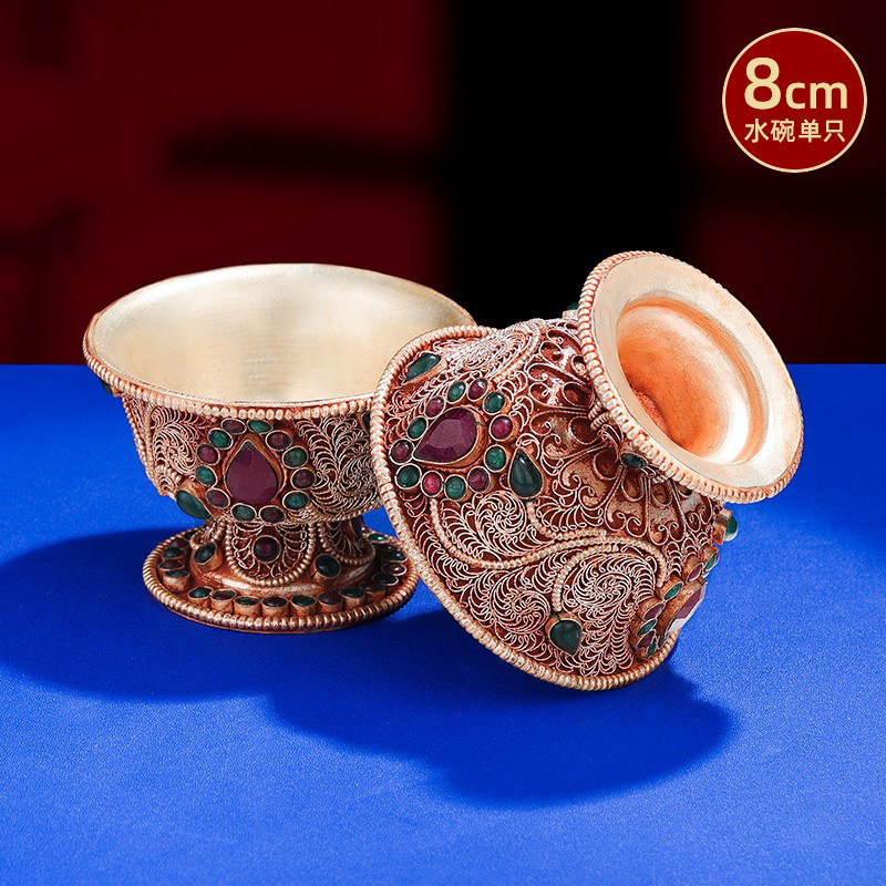 尼泊尔手工掐丝供水碗镶宝石民族纯铜供水杯N藏式供杯单只小号8cm,家居饰品,桌面摆件,淘宝优惠券,粉丝福利购,淘宝优惠卷