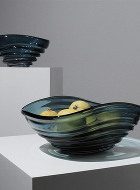 现代轻奢玻璃果盘收纳售楼处x样板间客厅餐桌面茶几何简约果篓摆