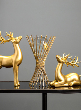 北欧树脂几何麋鹿摆件仿真动物折纸鹿客厅电视柜树脂模Z型桌面摆