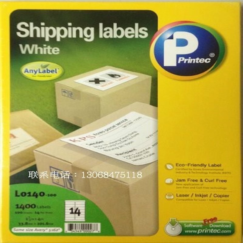 Printec L0140 普林泰科v(美标)100张不干胶标签纸33.8x101.6mm