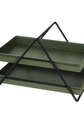 墨绿色双层文具架 桌面多功能架 抽屉推拉M收纳盒 铁艺提篮收纳架