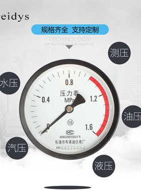 。压力表储气e罐专用压力表Y100Z带红色警示线0-1.6MPa气压表M20*