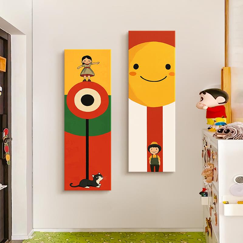 奶油风走廊过e道装饰画趣味卡通客厅儿童房壁画多巴胺入户玄关挂图片